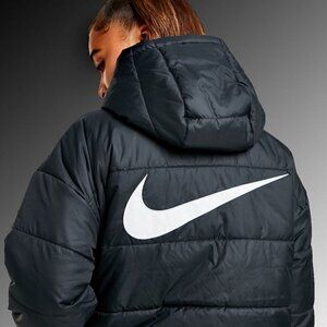 Nike Synthetic Fill Coat Jacket Big Logo Small Black